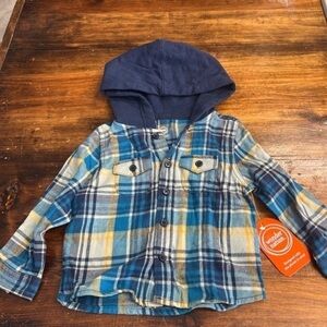 Wonder Nation Blue Hooded Button Down Shirt Size 2T​